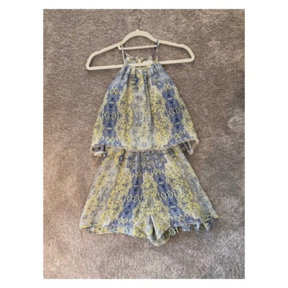 PARKER Blue and Green Tiered Romper XS
